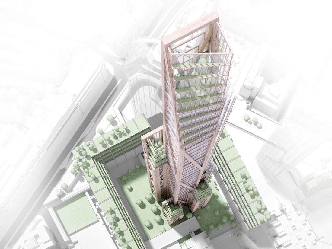 Kako u Londonu može izgledati supervisoka građevina drveta Oakwood Tower u gradu sa 80 spratova dizajniran od strane PLP Studia