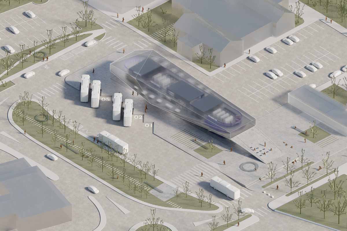 projekt: Hibridna zgrada autobusnog kolodvora i gradske knjižnice u Pazinu / 3D vizualizacija: Albatross