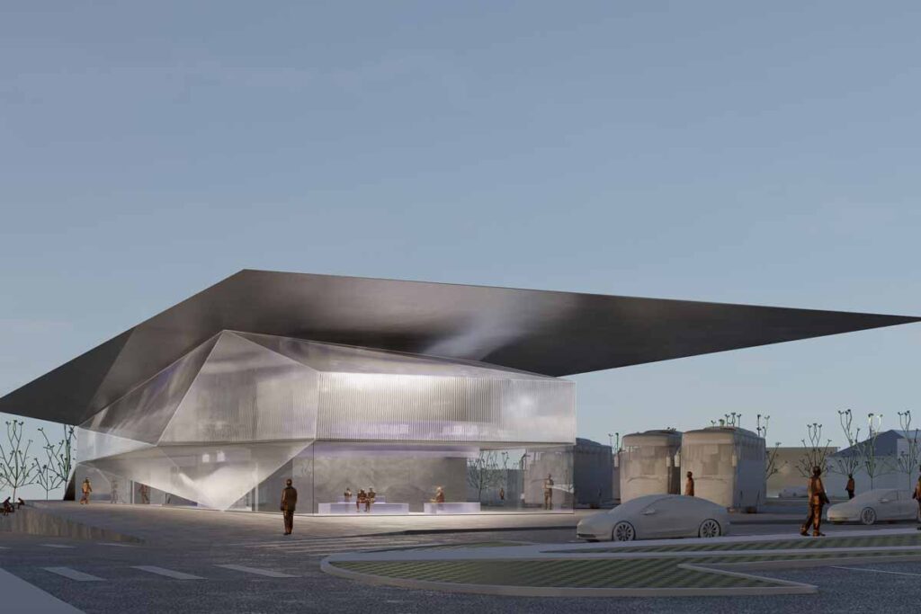 projekt: Noćna vizura na futuristički kristal u Pazinu / 3D vizualizacija: Albatross