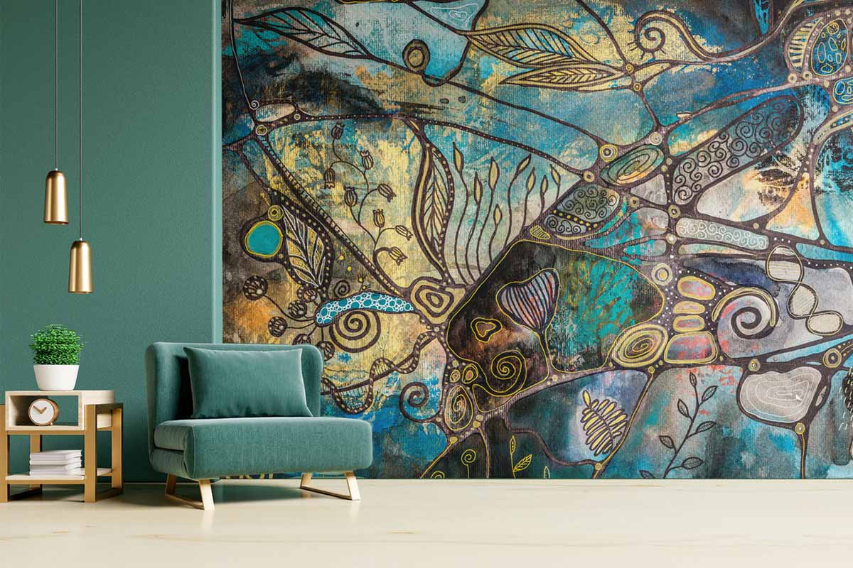 Dekorativne i zidne tkanine u plavim i zelenim nijansama u dizajnu interijera / photo: NeuroArt Design