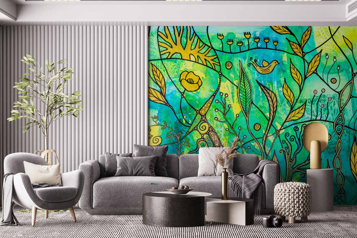 Dekorativne i zidne tkanine u zelenim nijansama u dizajnu interijera / photo: NeuroArt Design