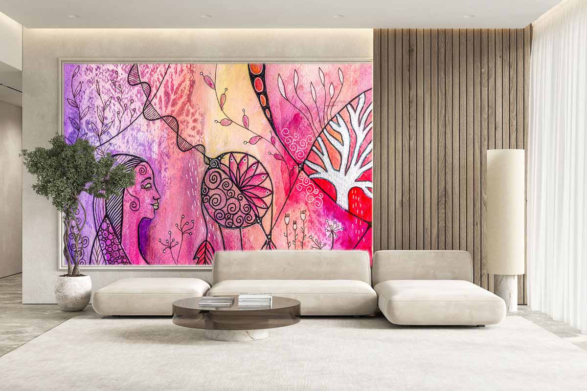 Dekorativne i zidne tkanine u roze i ljubičastim nijansama u dizajnu interijera / photo: NeuroArt Design