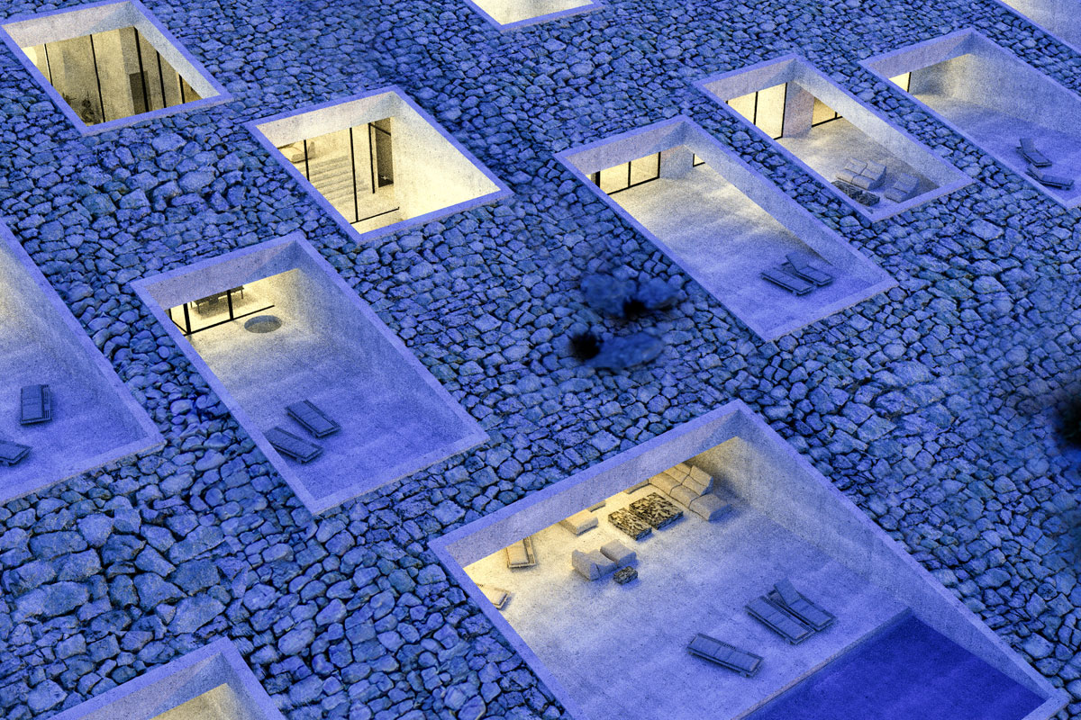 Projekt: The Subterram, noćni prikaz terasa / 3D vizualizacija: PROARH