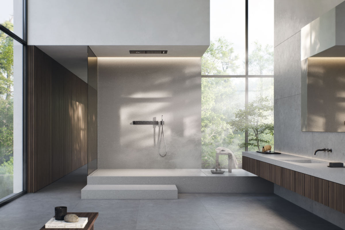 GROHE Grohtherm Aqua Tiles - Termostat za preciznu kontrolu podešavanja tuša 1 GROHE Grohtherm Aqua Tiles u interijeru kupatila / photo: GROHE