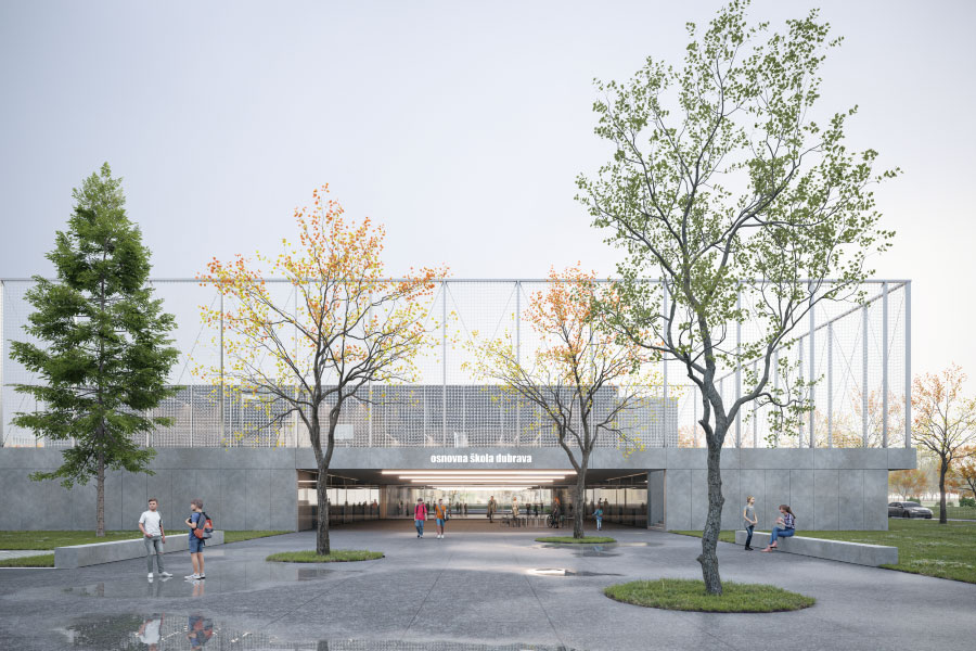 Objavljeni rezultati Natječaja za izradu idejnog arhitektonsko-urbanističkog rješenja Osnovne škole Dubrava - centar 3 2. nagrada Natječaja za Osnovnu školu Dubrava - centar / Autori: Ivan Jovićević, Dušan Đurović, Petar Laus; suradnici: Sara Tomić, Milica Doderović, Dušan Ivanović