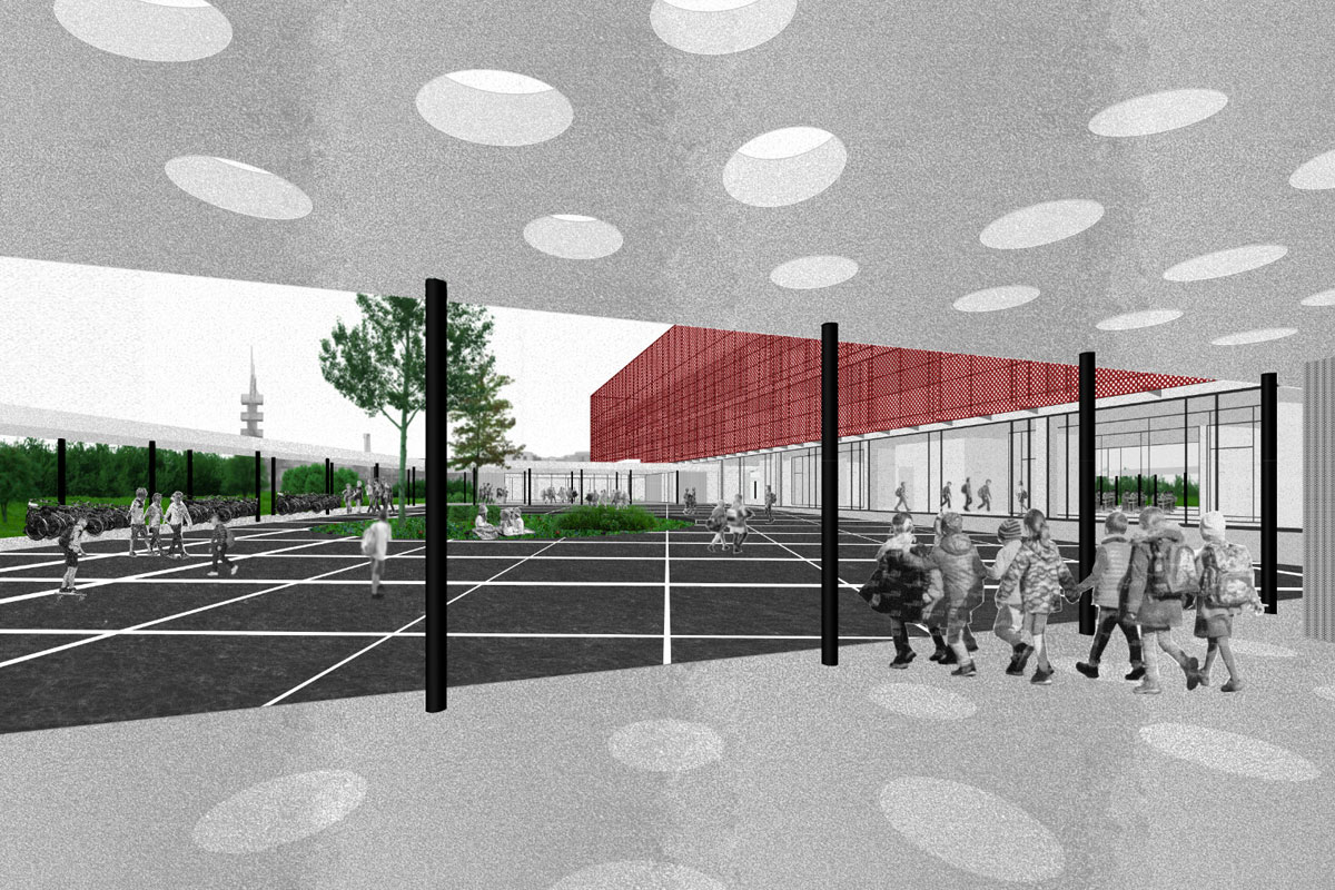 Objavljeni rezultati Natječaja za izradu idejnog arhitektonsko-urbanističkog rješenja Osnovne škole Dubrava - centar 4 3. nagrada Natječaja za Osnovnu školu Dubrava - centar / Autori: Tin Nekoksa, Hana Perić, Vanja Rister